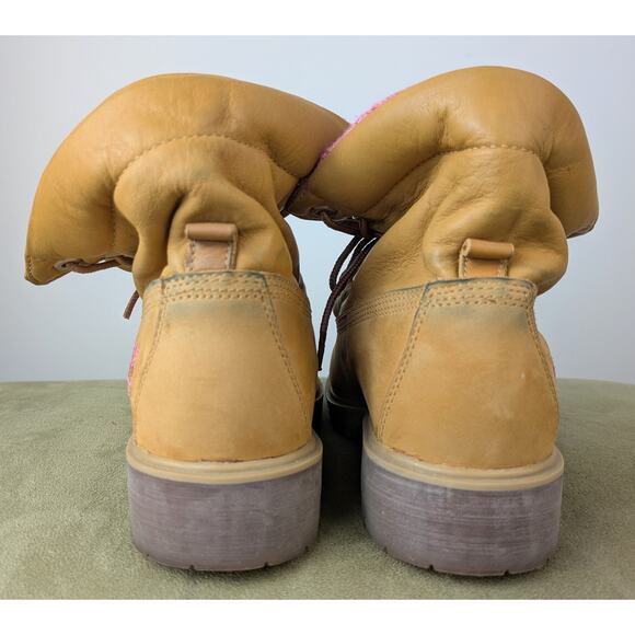 Timberland Womens Jayne Leather Hiking Boots 6 Saddle Brown Pink Fold Cuff Ankle - Picture 9 of 12